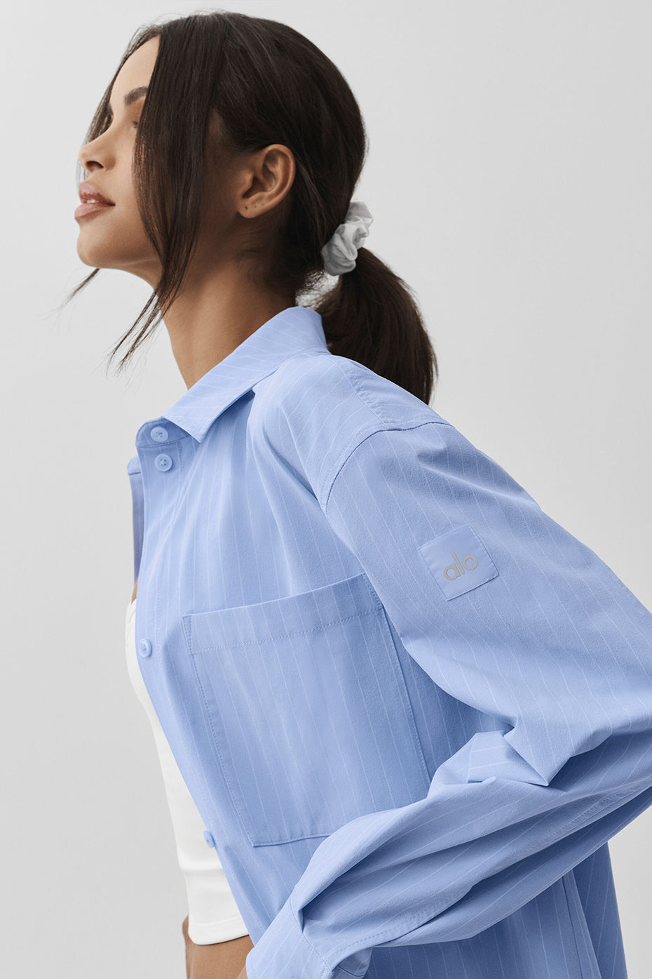 alo Pinstripe Daylight Button Down Long Sleeve - Light Provence Blue/White