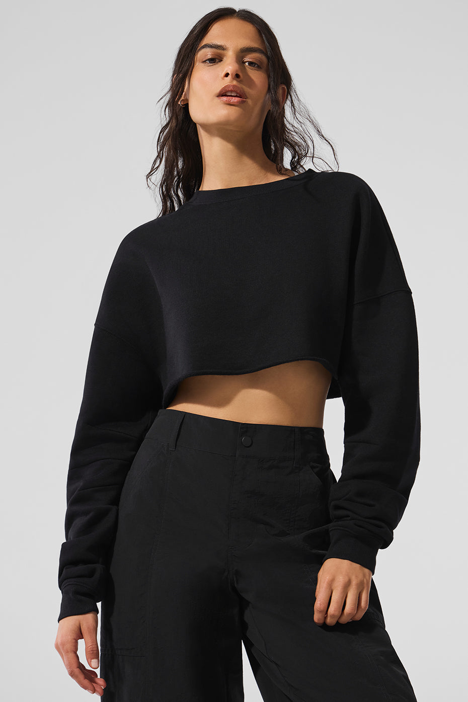 alo Extreme Cropped Pullover - Black