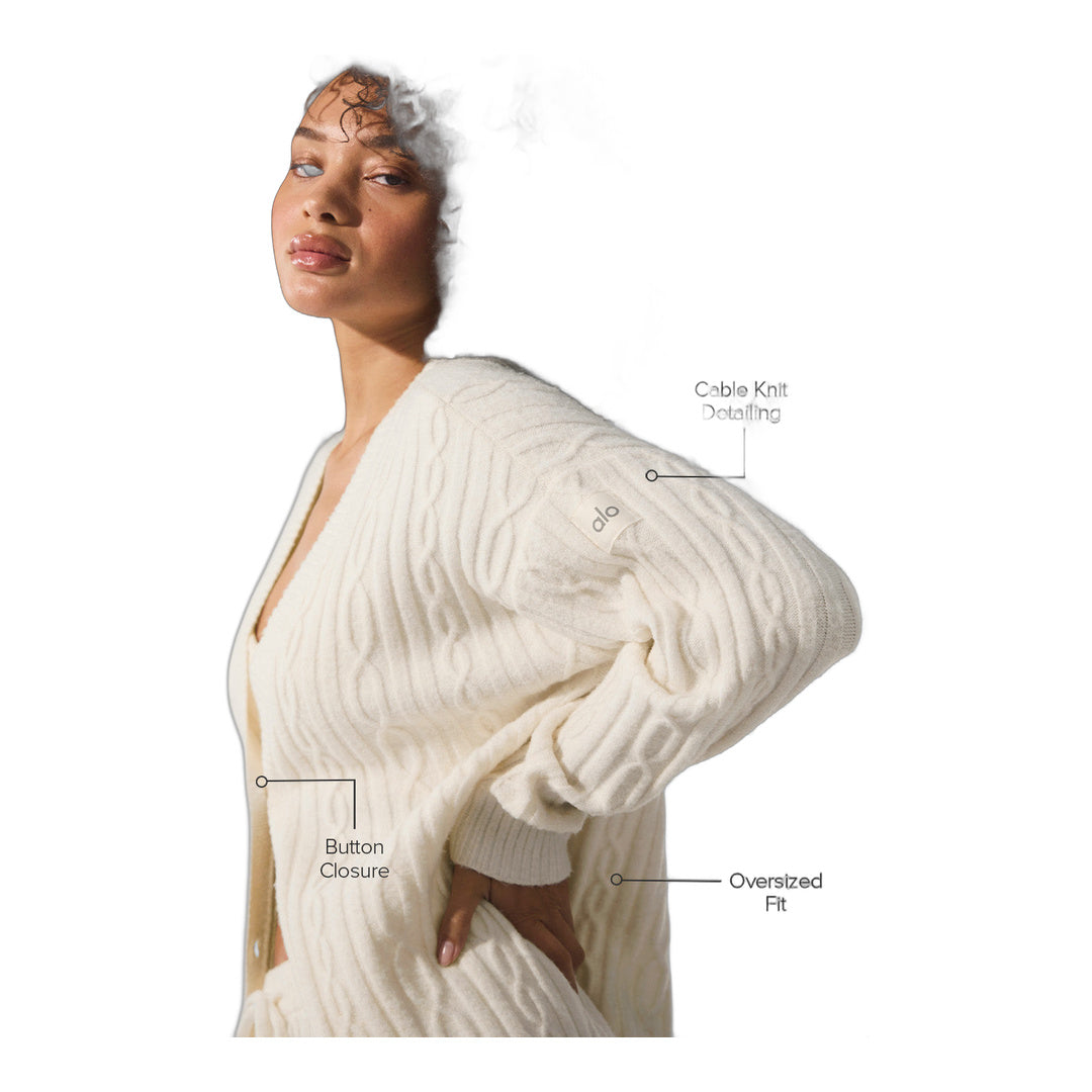 alo Cable Knit Winter Bliss Cardigan - Ivory