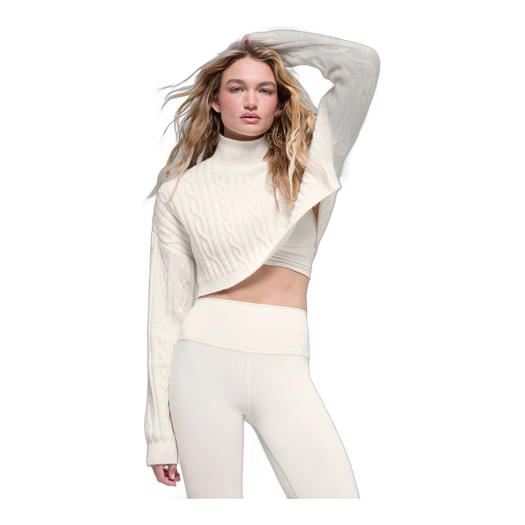 alo Cable Knit Cropped Winter Bliss Turtleneck Long Sleeve - Ivory