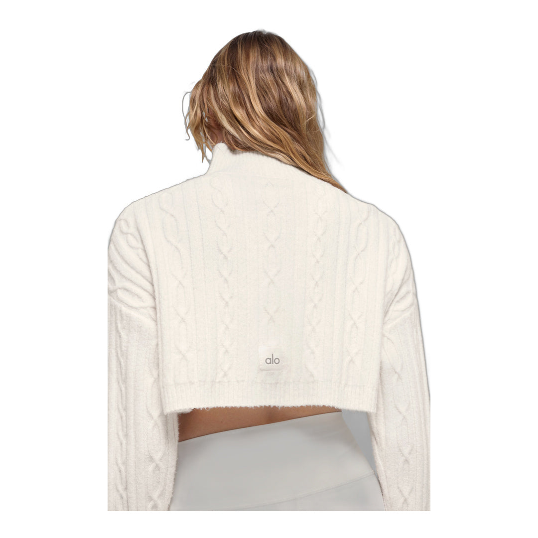 alo Cable Knit Cropped Winter Bliss Turtleneck Long Sleeve - Ivory