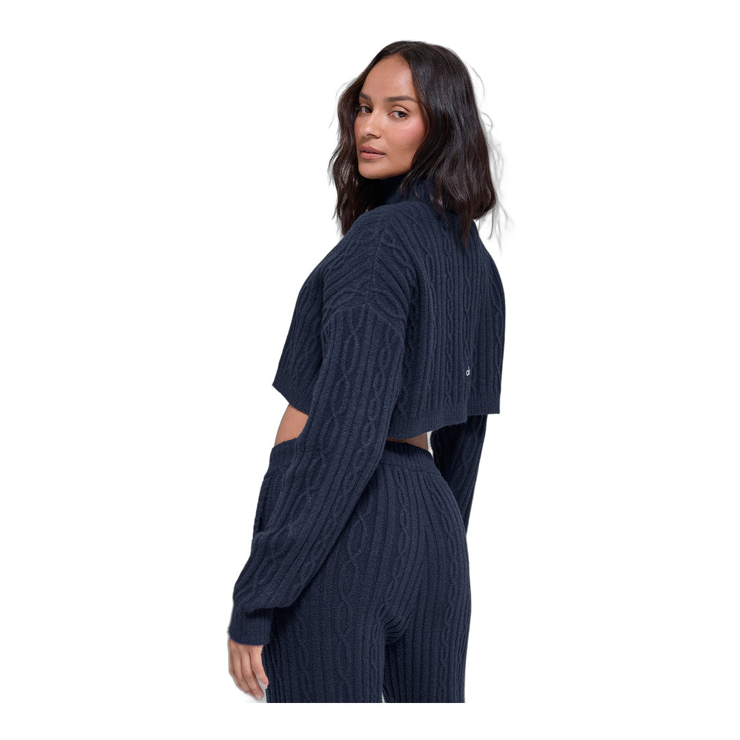 alo Cable Knit Cropped Winter Bliss Turtleneck Long Sleeve - Navy