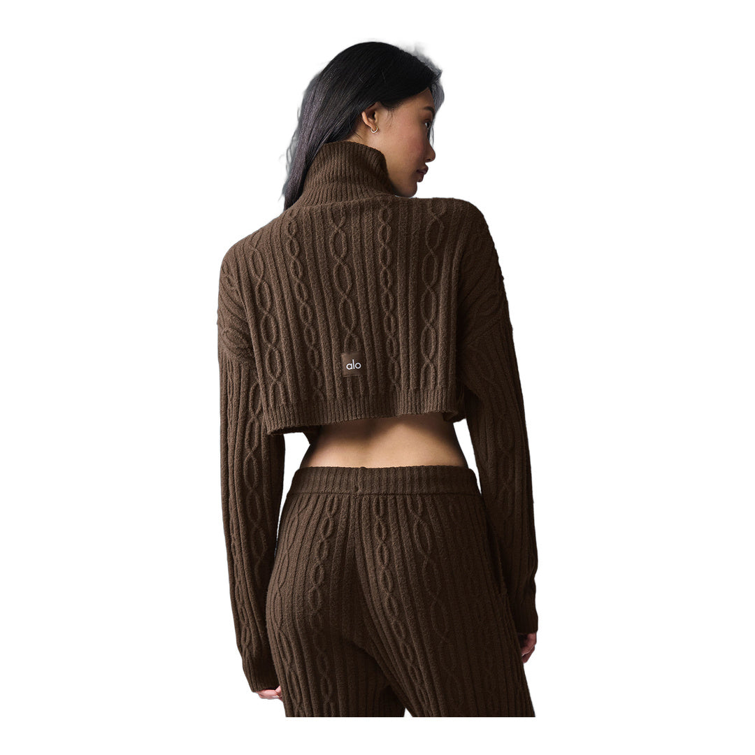alo Cable Knit Cropped Winter Bliss Turtleneck Long Sleeve - Espresso