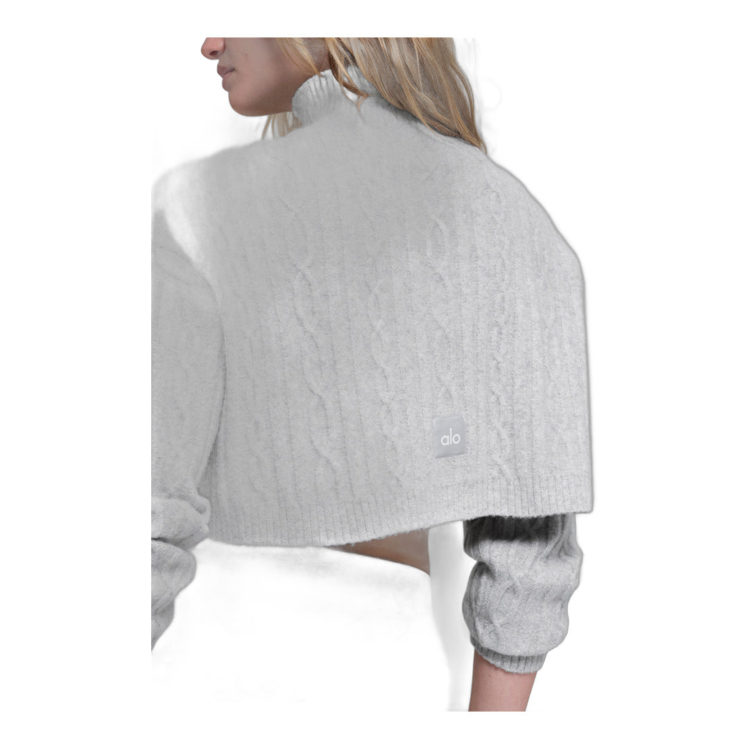 alo Cable Knit Cropped Winter Bliss Turtleneck Long Sleeve - Athletic Heather Grey