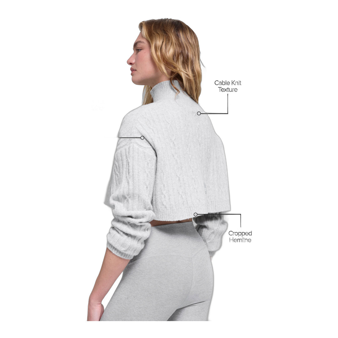 alo Cable Knit Cropped Winter Bliss Turtleneck Long Sleeve - Athletic Heather Grey