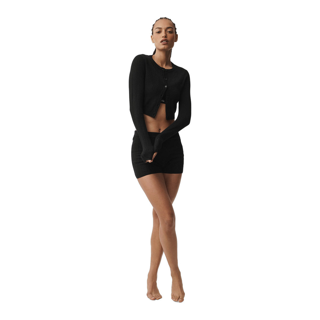 alo Pointelle Sweater Be Mine Cardigan - Black