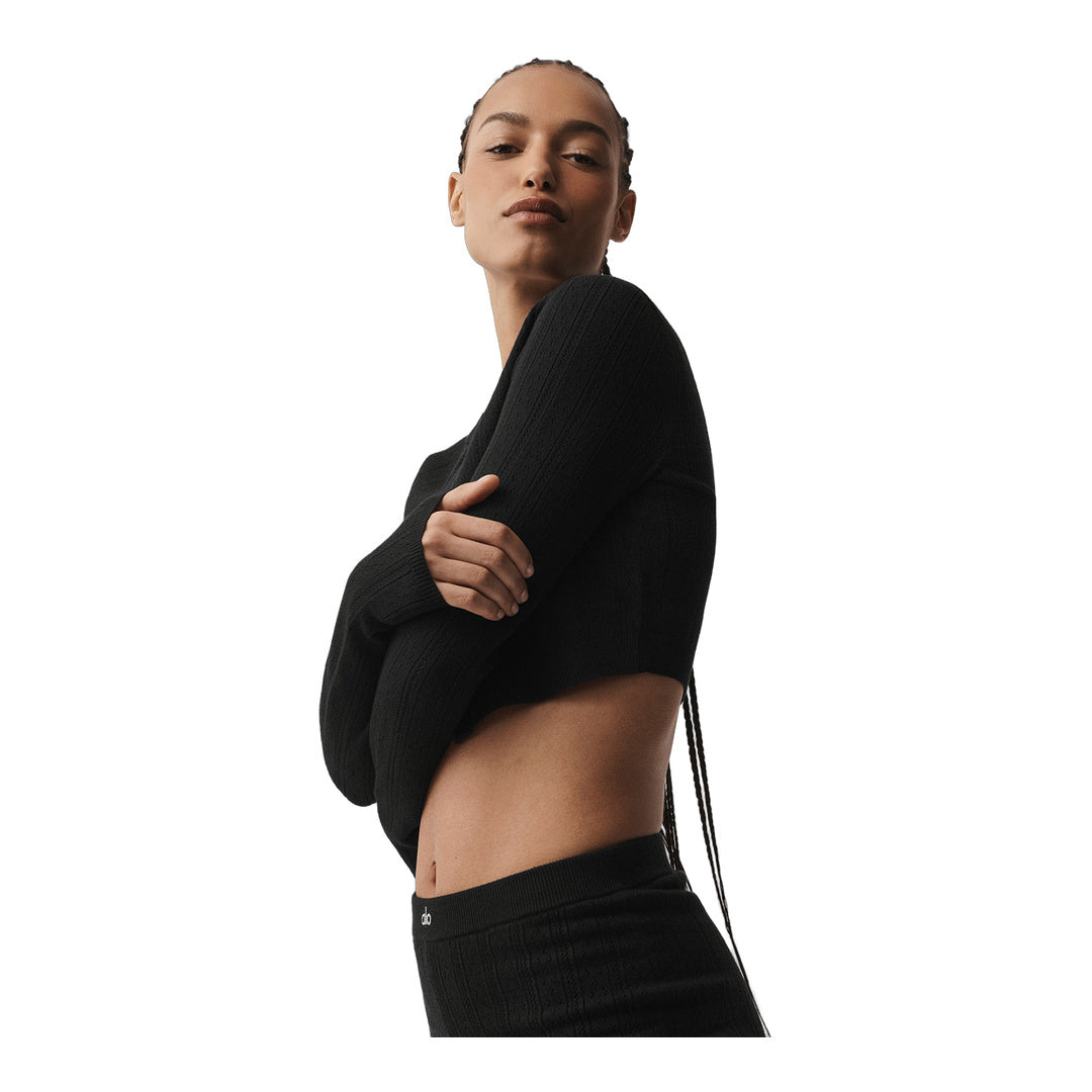 alo Pointelle Sweater Be Mine Cardigan - Black