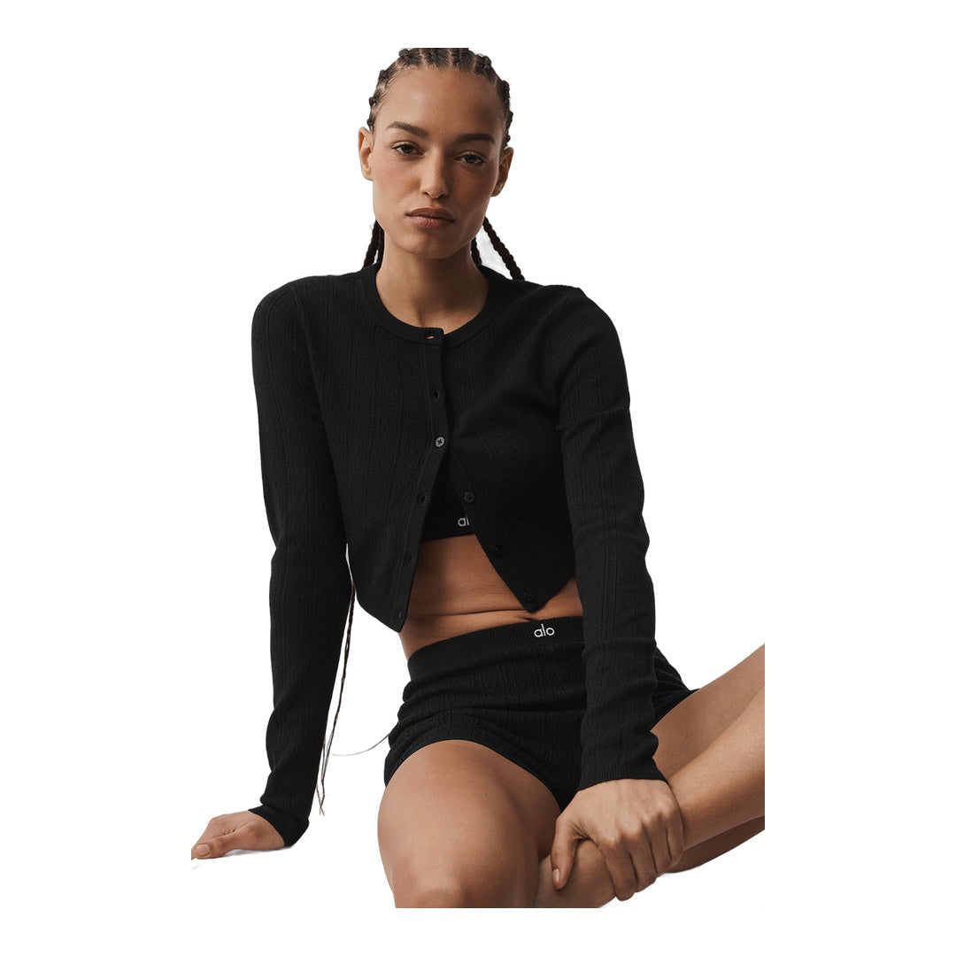 alo Pointelle Sweater Be Mine Cardigan - Black