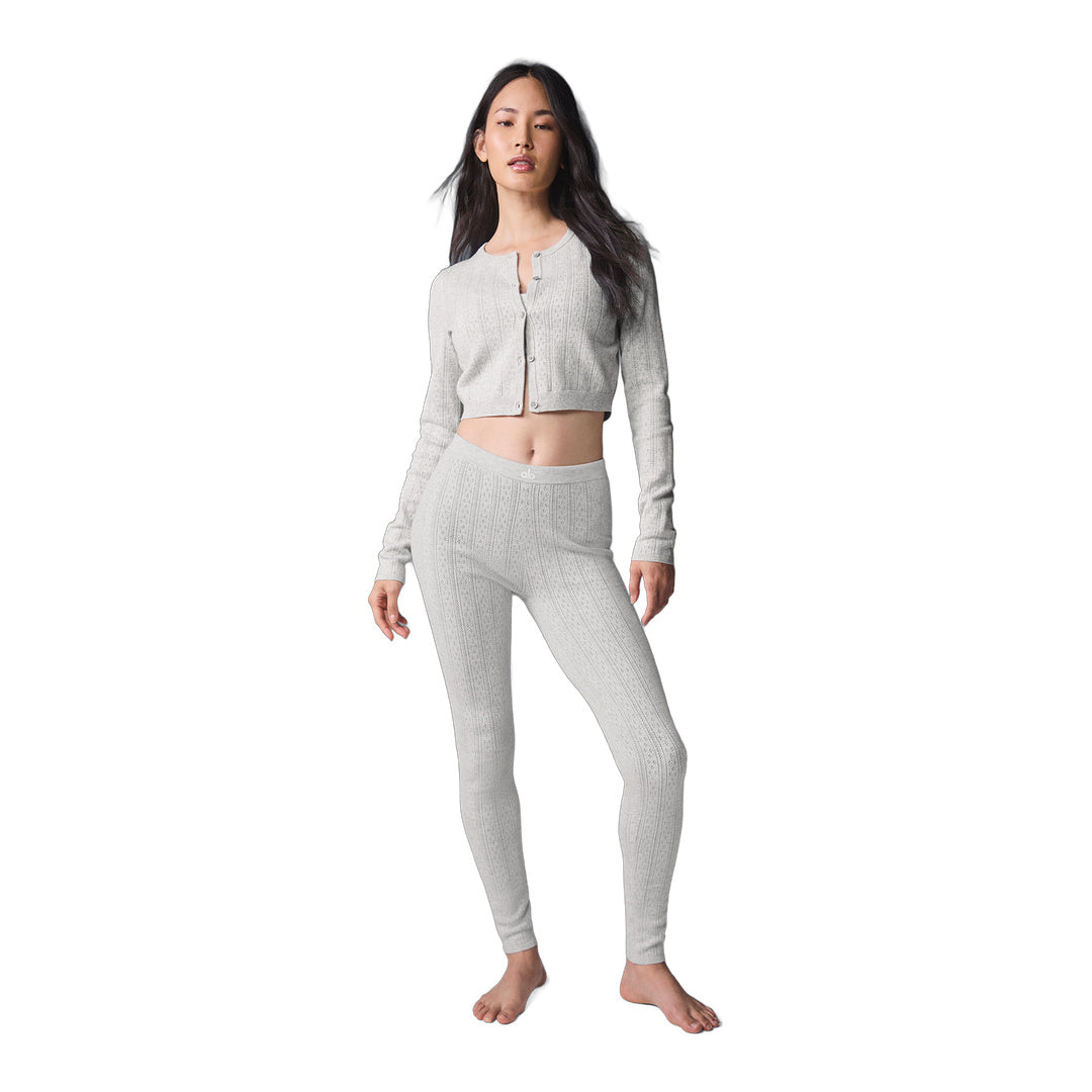 alo Pointelle Sweater Be Mine Cardigan - Light Grey Heather