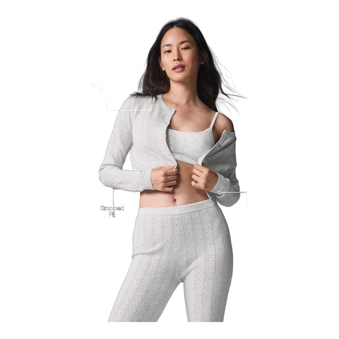alo Pointelle Sweater Be Mine Cardigan - Light Grey Heather