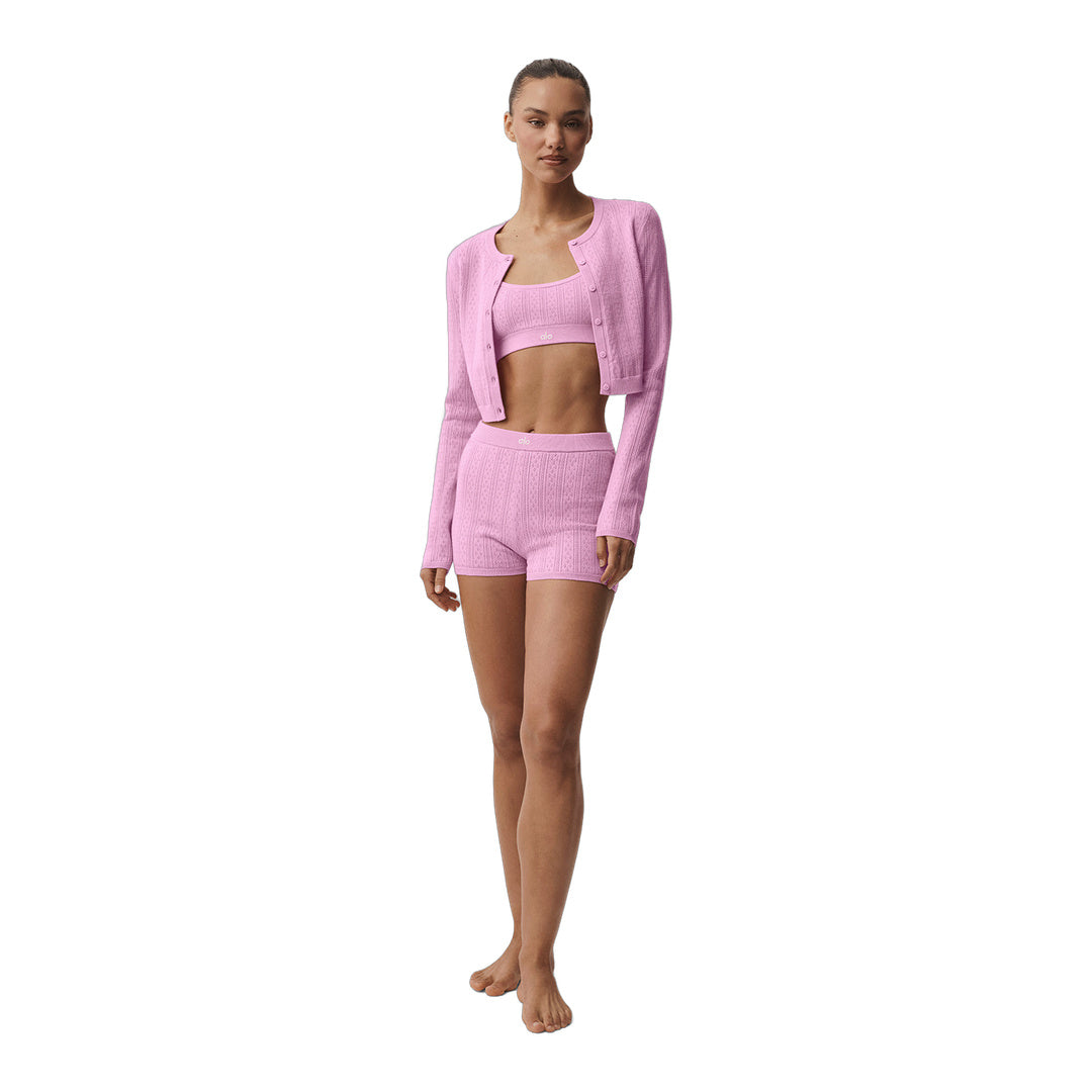 alo Pointelle Sweater Be Mine Cardigan - Candy Heart Pink