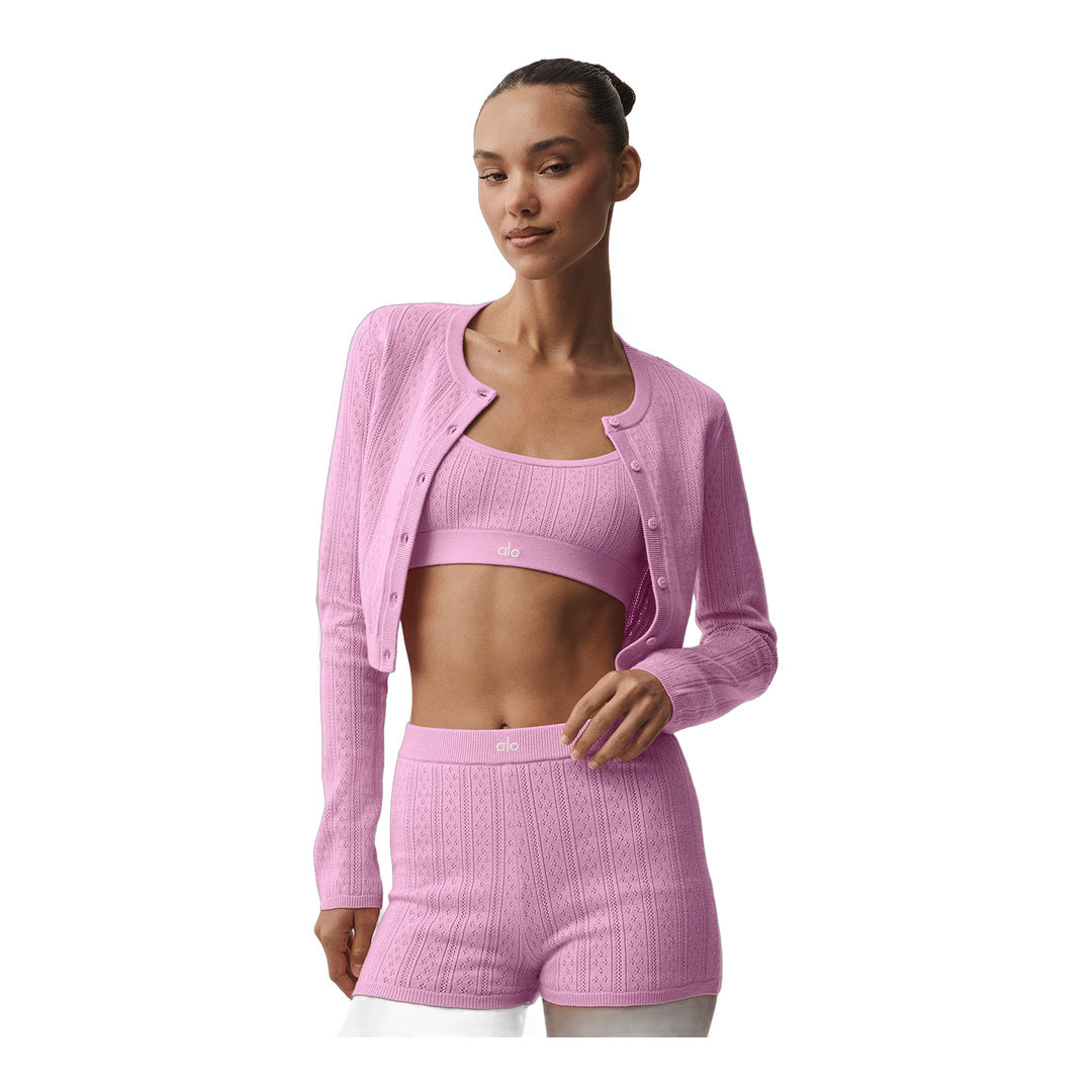 alo Pointelle Sweater Be Mine Cardigan - Candy Heart Pink