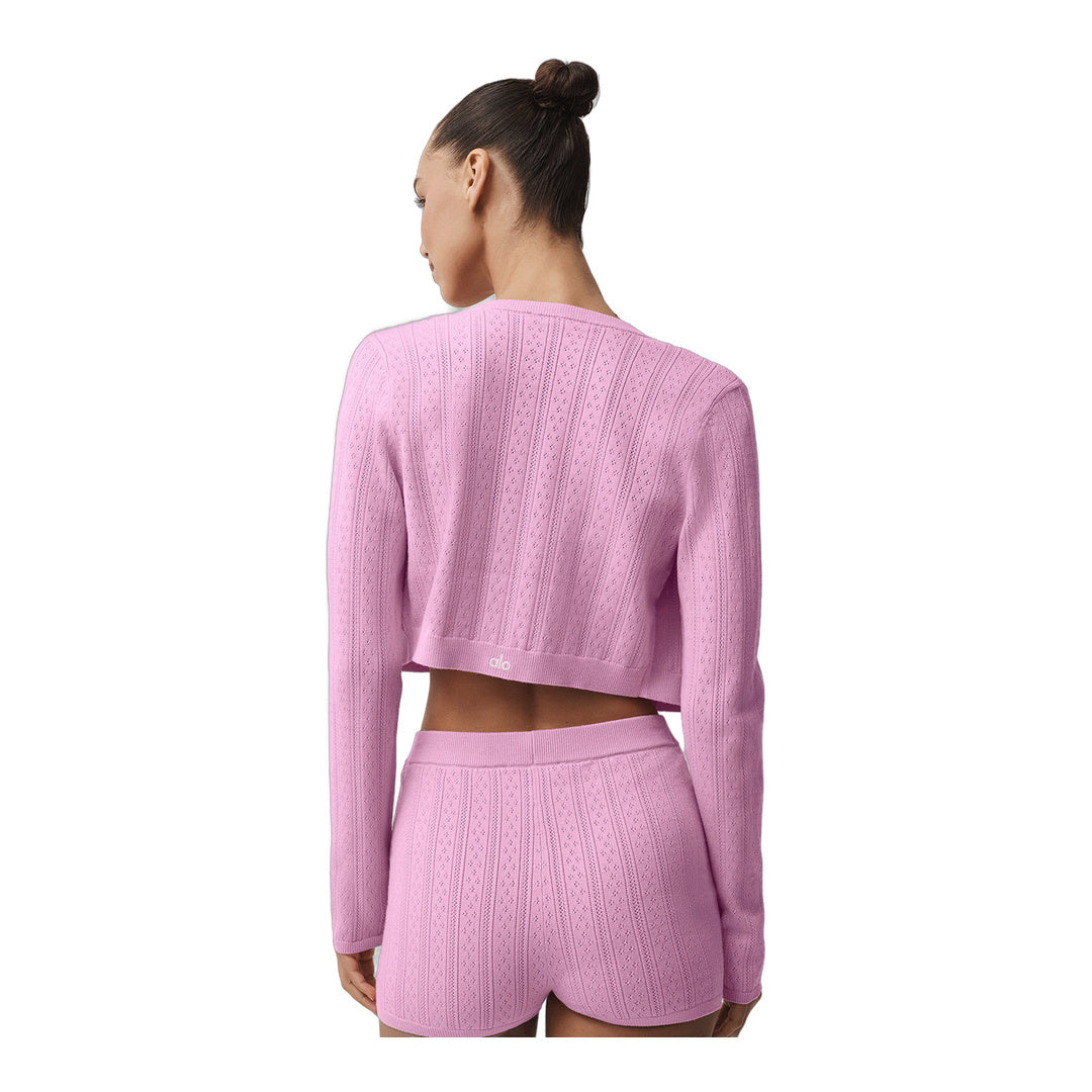 alo Pointelle Sweater Be Mine Cardigan - Candy Heart Pink