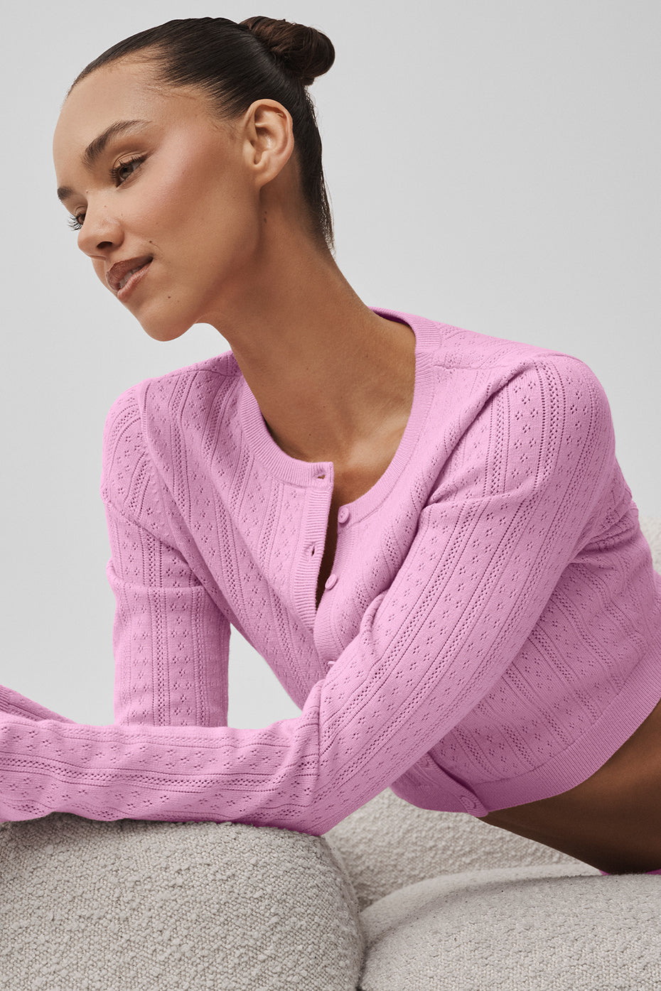 alo Pointelle Sweater Be Mine Cardigan - Candy Heart Pink