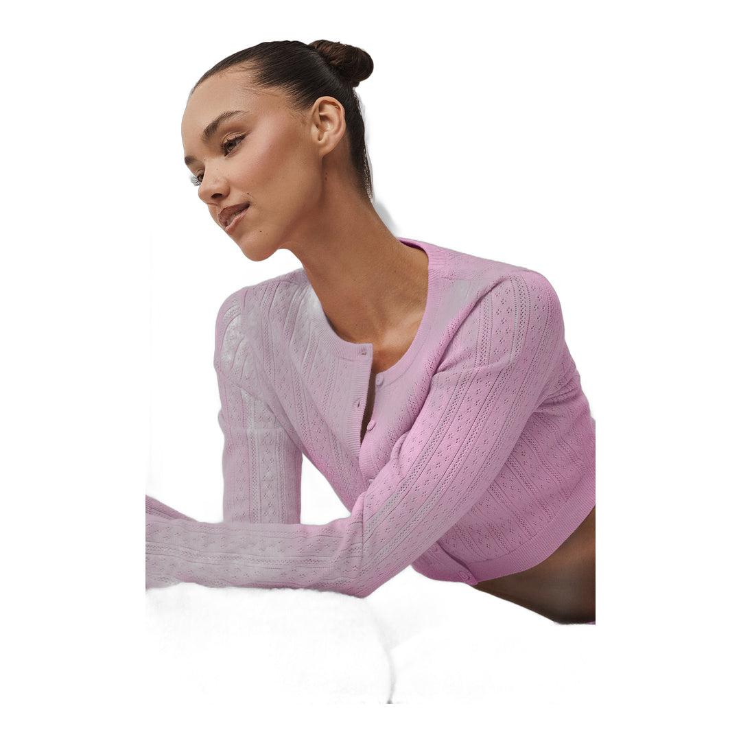 alo Pointelle Sweater Be Mine Cardigan - Candy Heart Pink