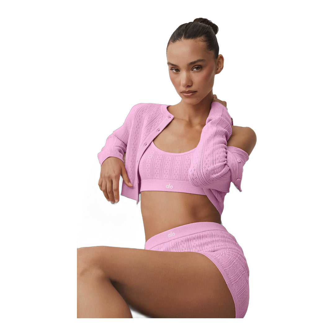alo Pointelle Sweater Be Mine Cardigan - Candy Heart Pink