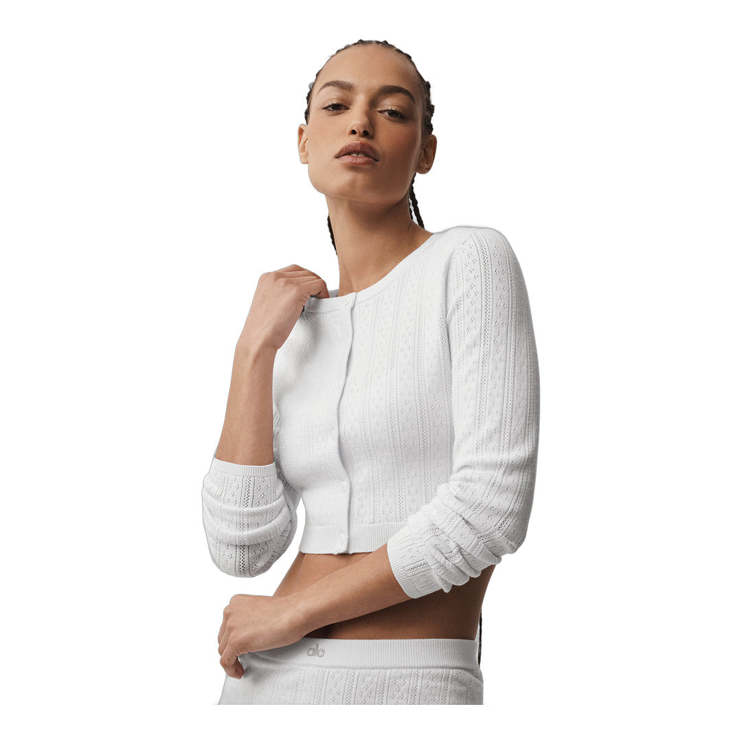 alo Pointelle Sweater Be Mine Cardigan - Semi Sheer White