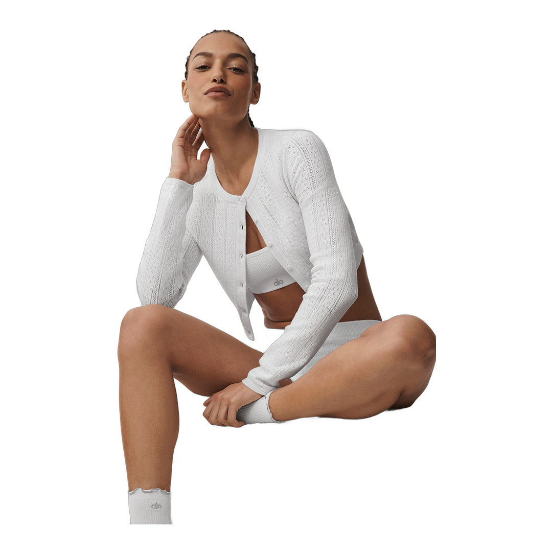 alo Pointelle Sweater Be Mine Cardigan - Semi Sheer White