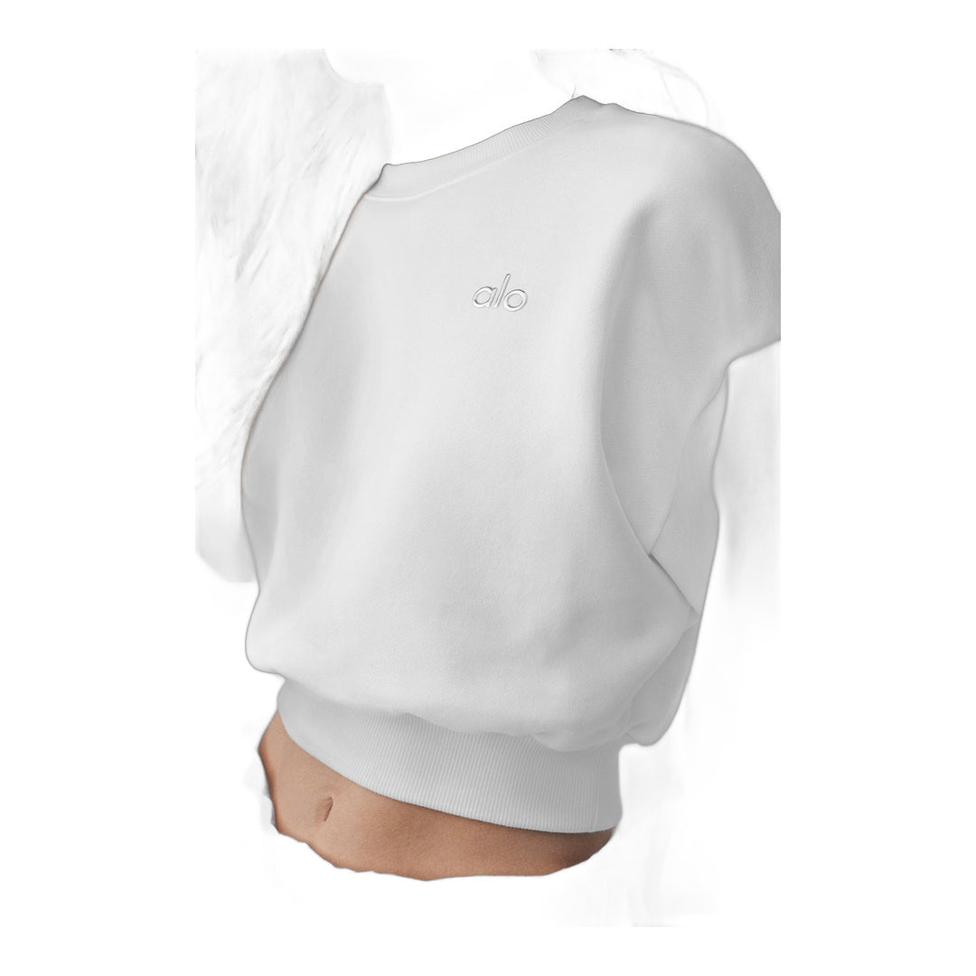 alo Cropped Accolade Crewneck - White