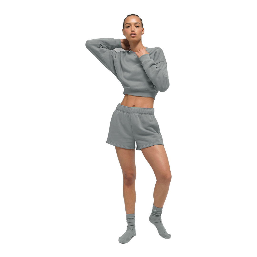 alo Cropped Accolade Crewneck - Lunar Grey