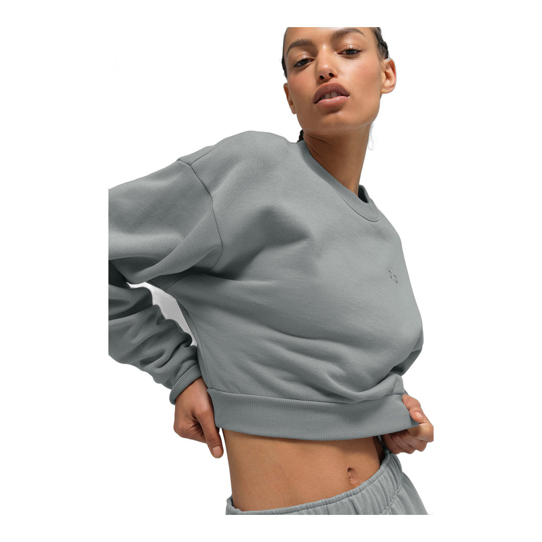 alo Cropped Accolade Crewneck - Lunar Grey