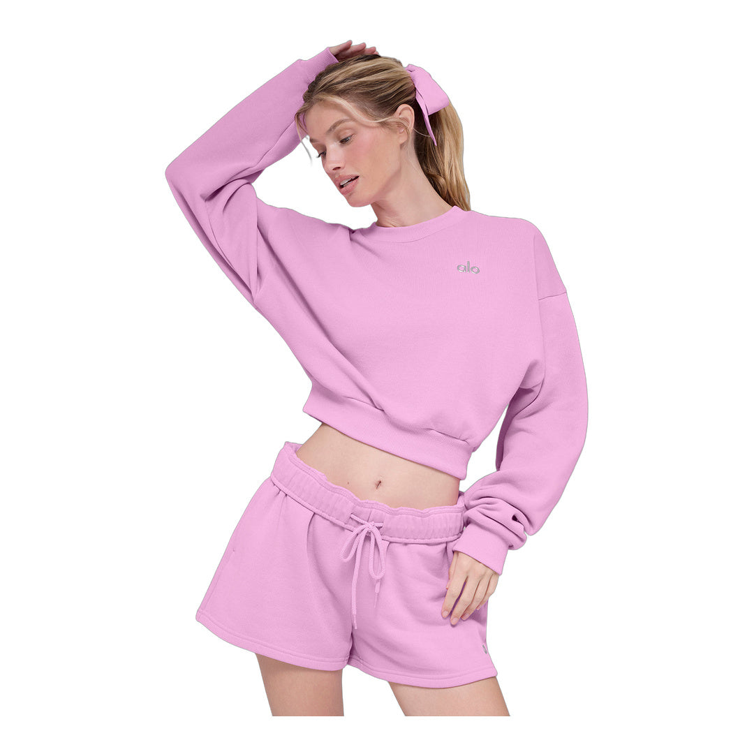 alo Cropped Accolade Crewneck - Candy Heart Pink