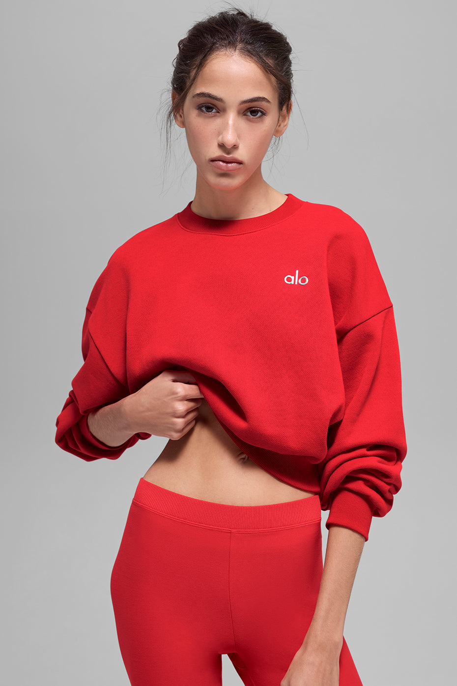 alo Cropped Accolade Crewneck - Bright Red