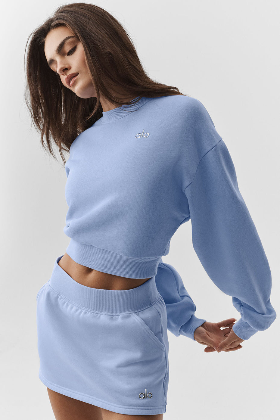 alo Cropped Accolade Crewneck - Light Provence Blue