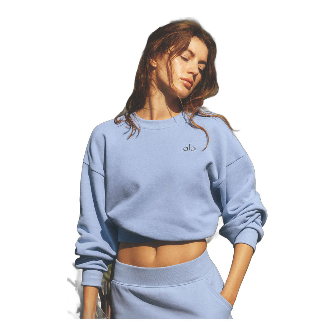 alo Cropped Accolade Crewneck - Light Provence Blue