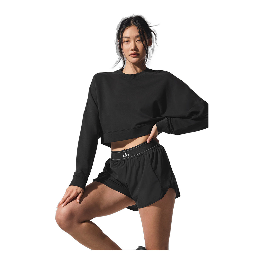 alo Cropped Sway Crew Neck Pullover - Black