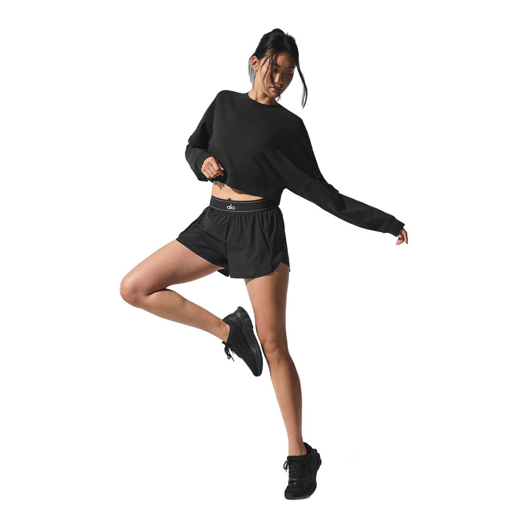 alo Cropped Sway Crew Neck Pullover - Black