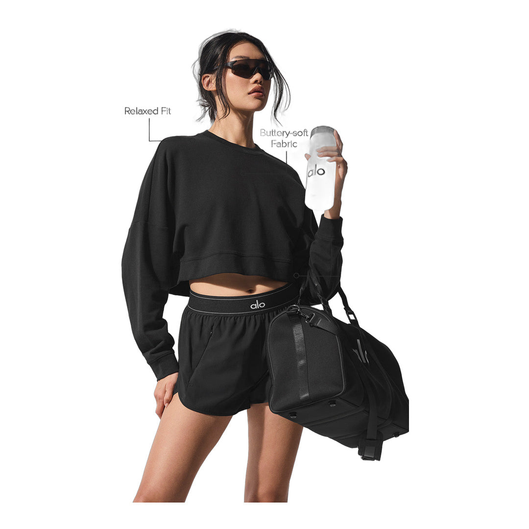 alo Cropped Sway Crew Neck Pullover - Black