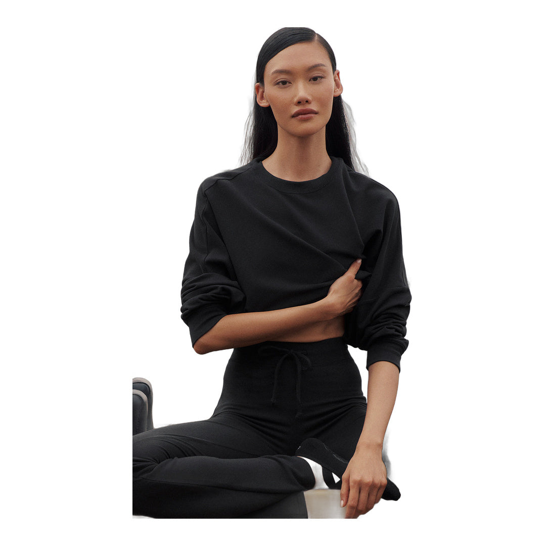 alo Cropped Sway Crew Neck Pullover - Black