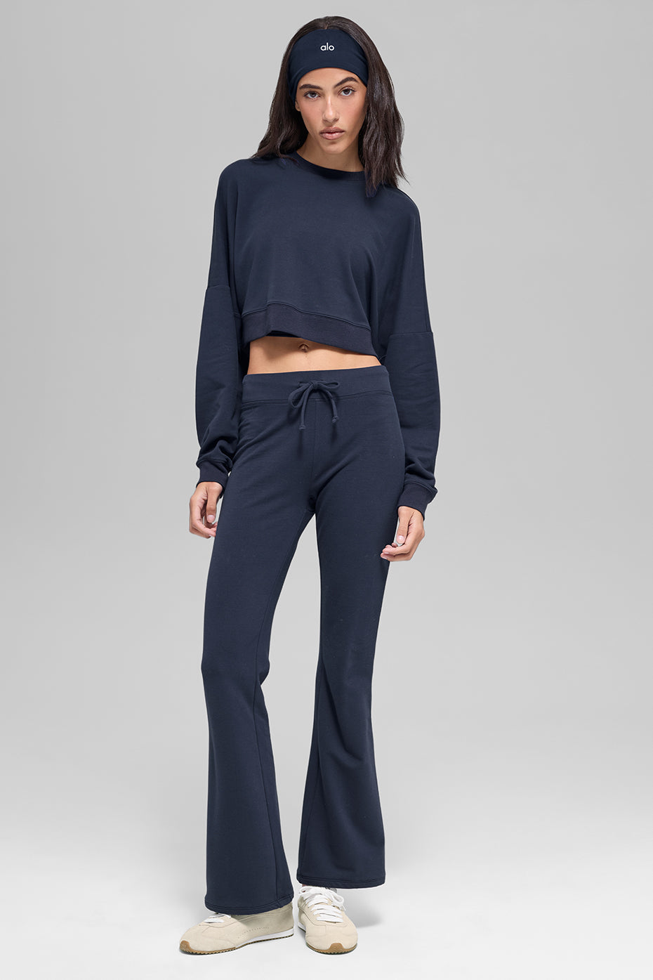 alo Cropped Sway Crew Neck Pullover - Navy