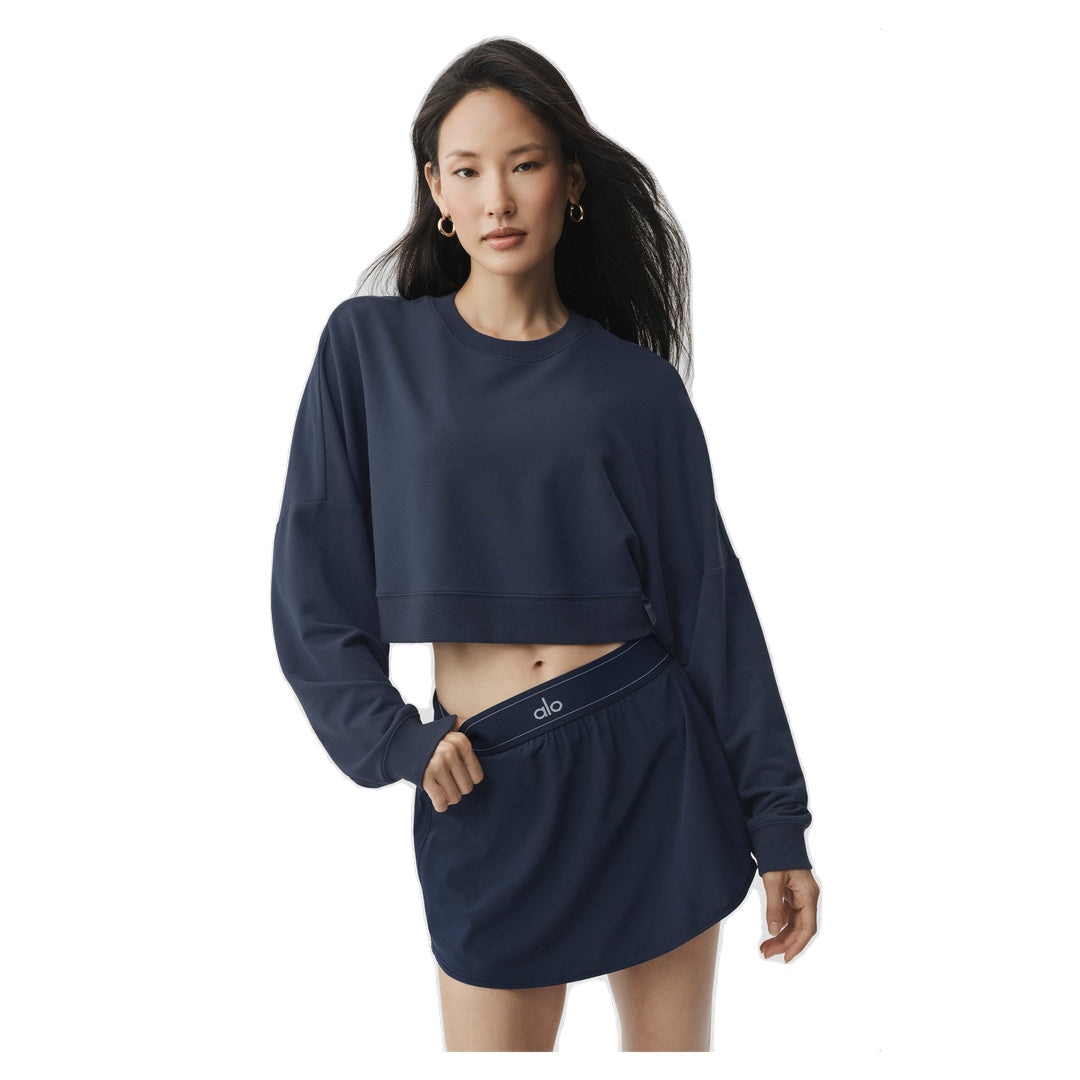 ALO Cropped Sway Crew Neck Pullover - Navy