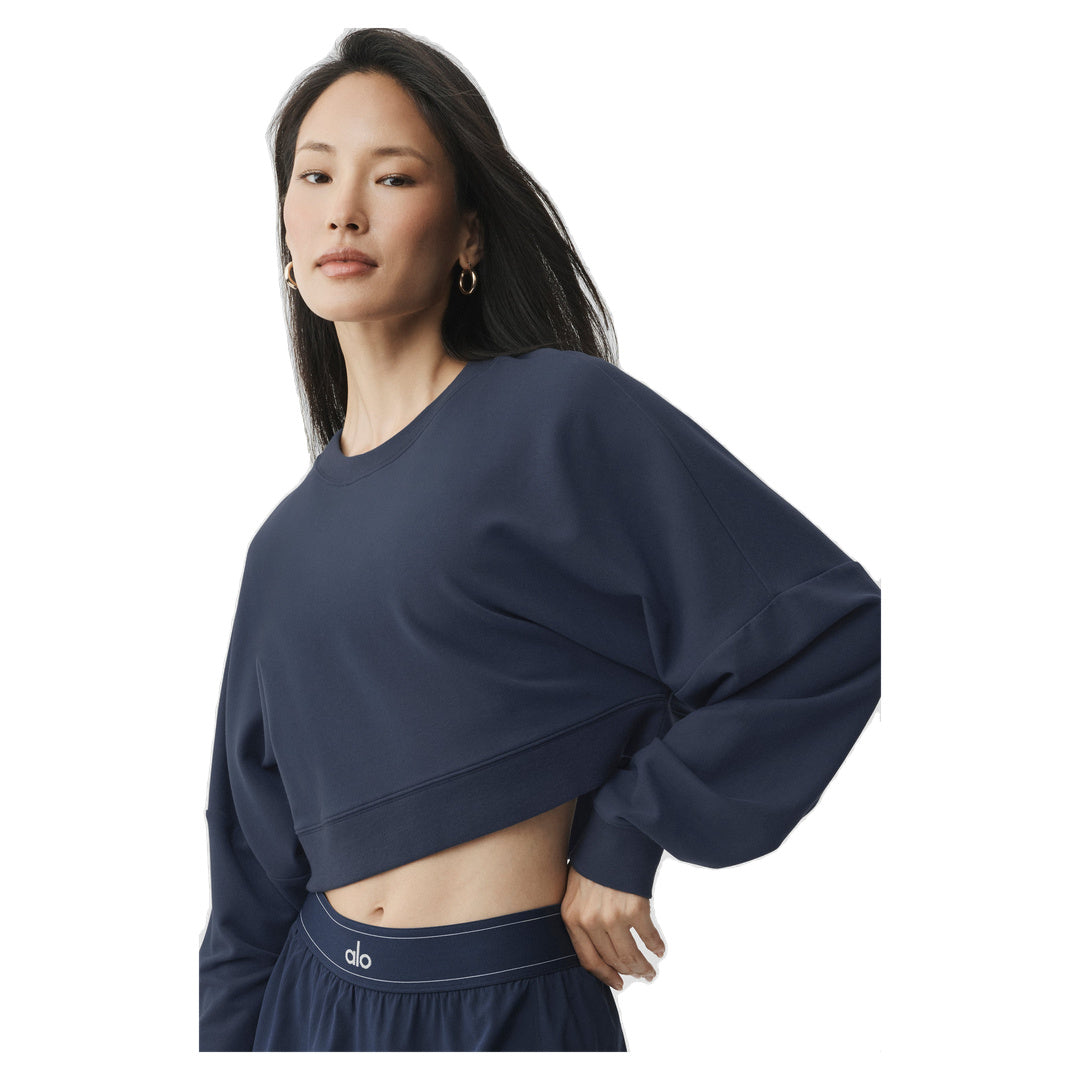 ALO Cropped Sway Crew Neck Pullover - Navy