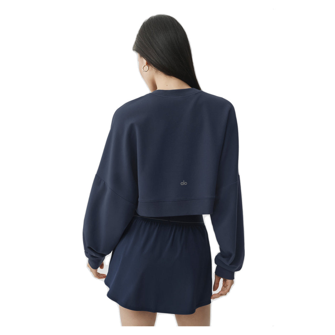 ALO Cropped Sway Crew Neck Pullover - Navy