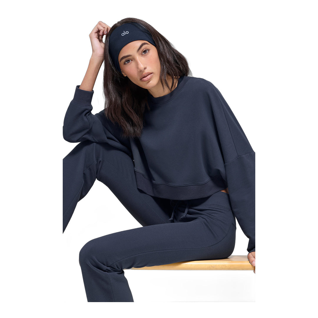 alo Cropped Sway Crew Neck Pullover - Navy