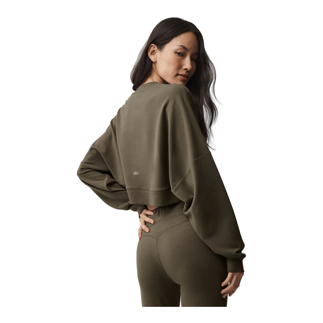 alo Cropped Sway Crew Neck Pullover - Olive Tree