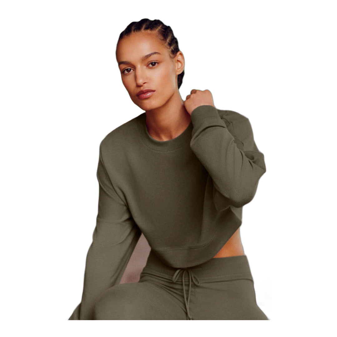 alo Cropped Sway Crew Neck Pullover - Olive Tree