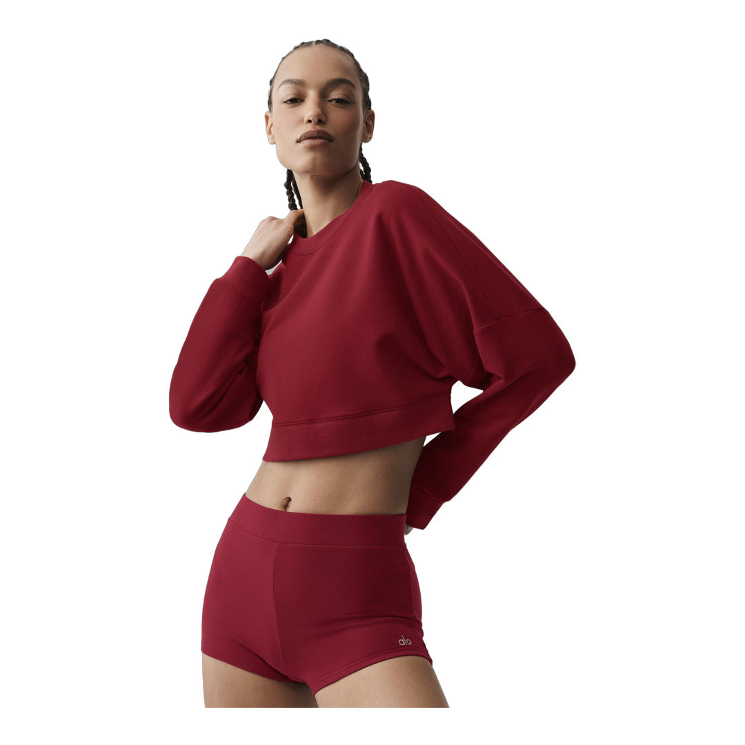 alo Cropped Sway Crew Neck Pullover - Summer Romance Red