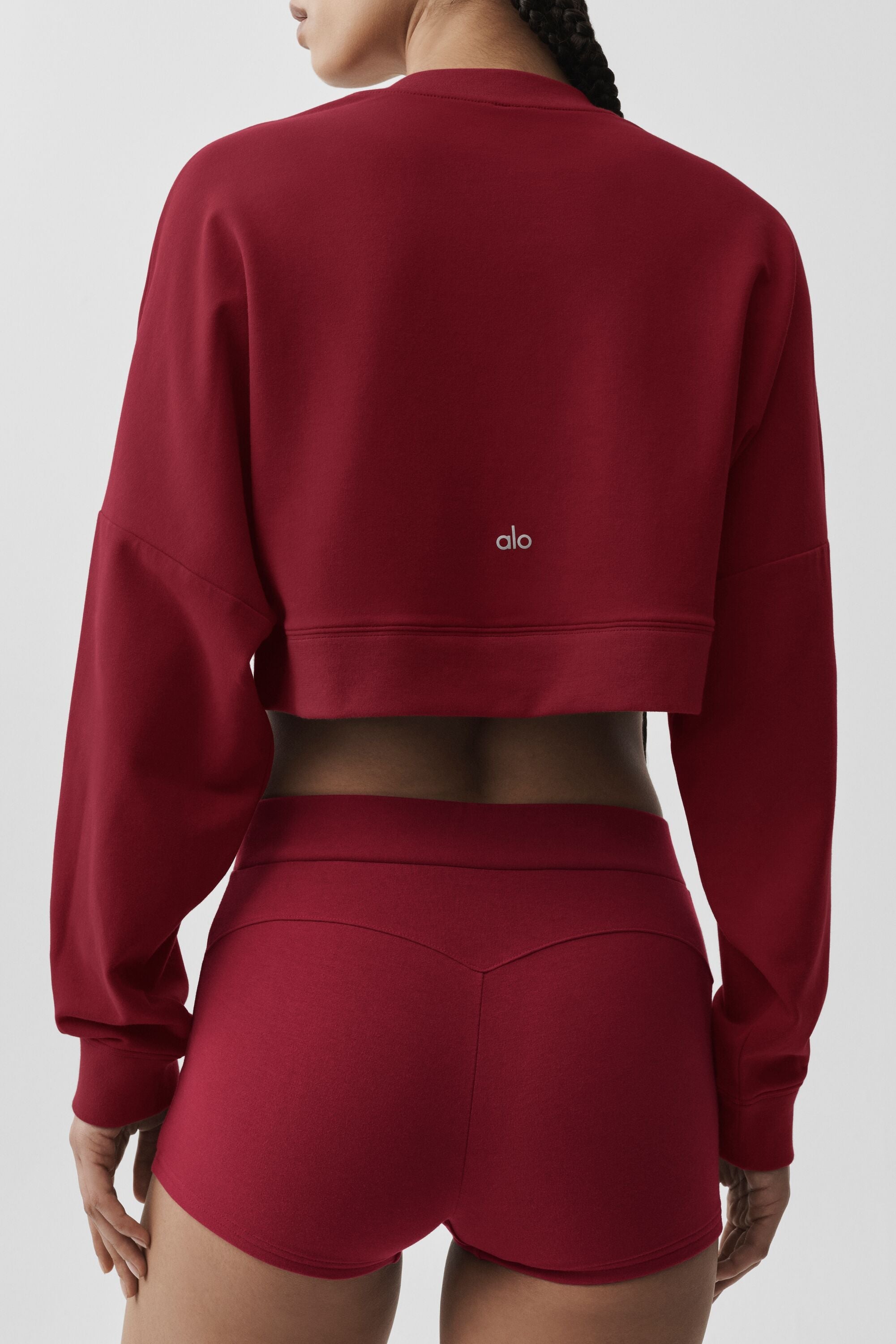 alo Cropped Sway Crew Neck Pullover - Summer Romance Red