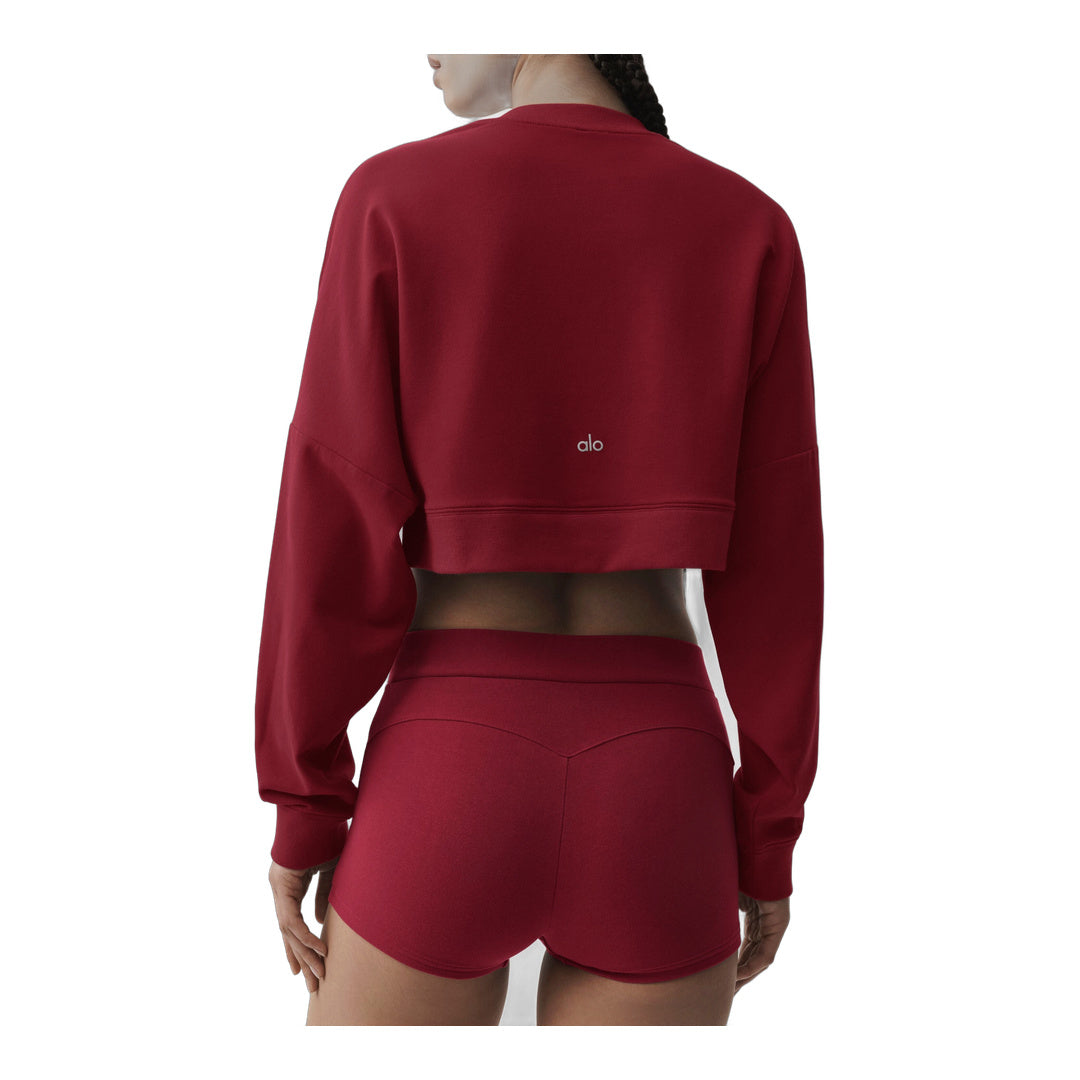 alo Cropped Sway Crew Neck Pullover - Summer Romance Red