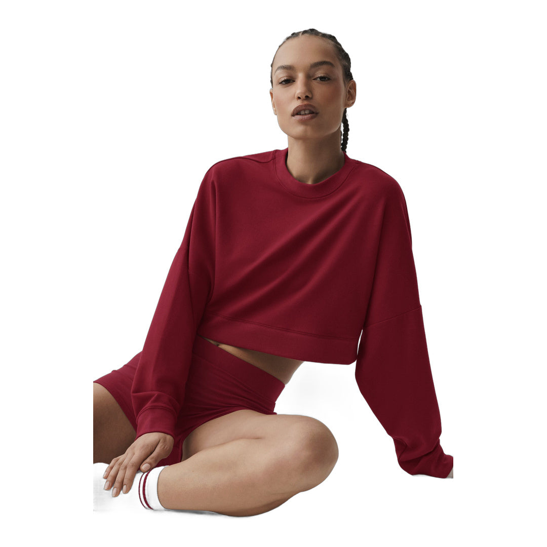 alo Cropped Sway Crew Neck Pullover - Summer Romance Red