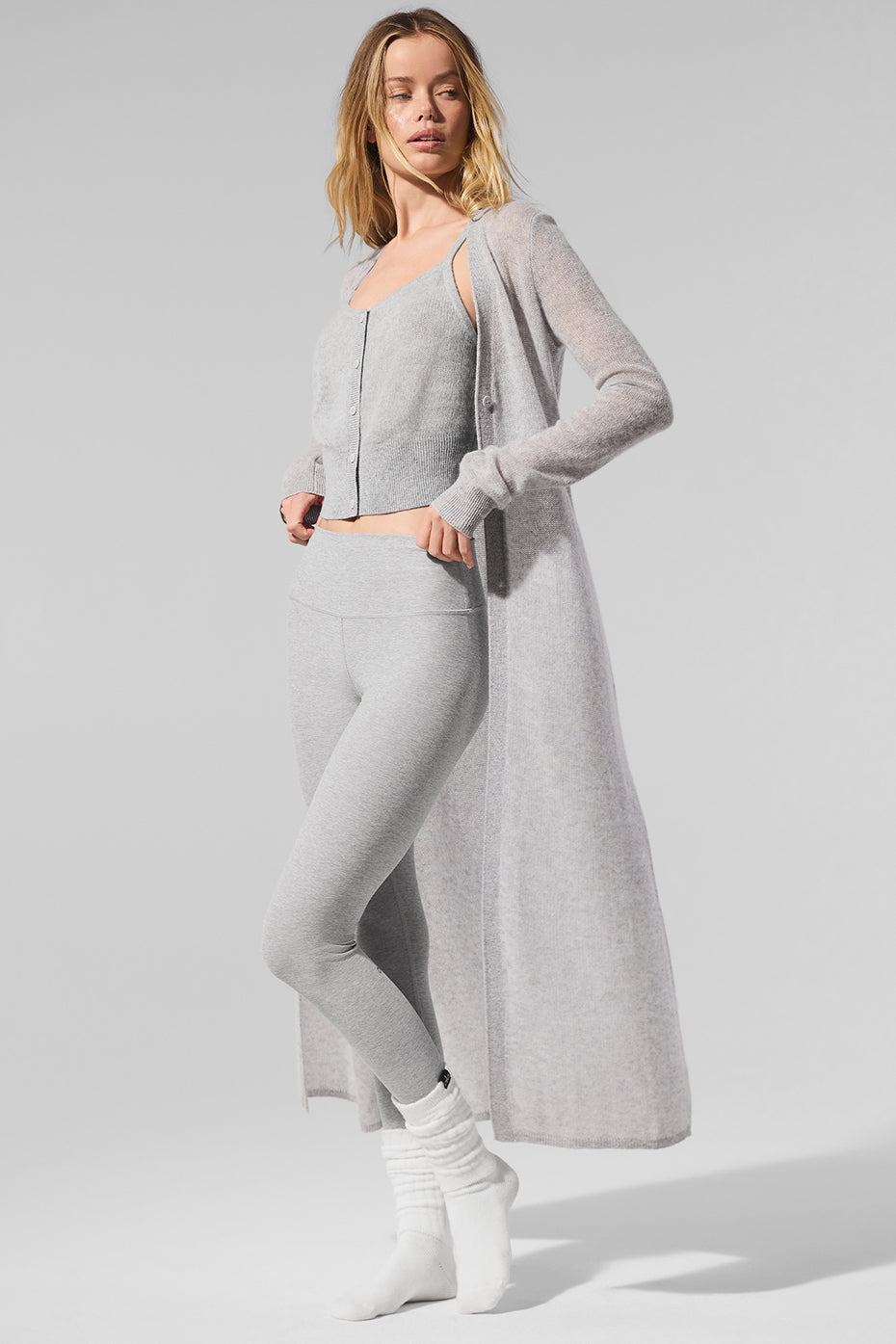 alo Sheer Cashmere Long Cardigan - Athletic Heather Grey