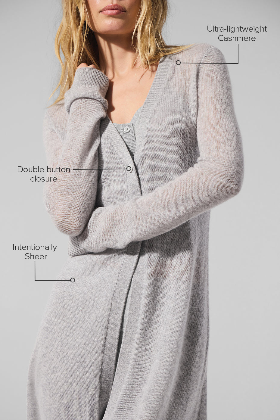 alo Sheer Cashmere Long Cardigan - Athletic Heather Grey