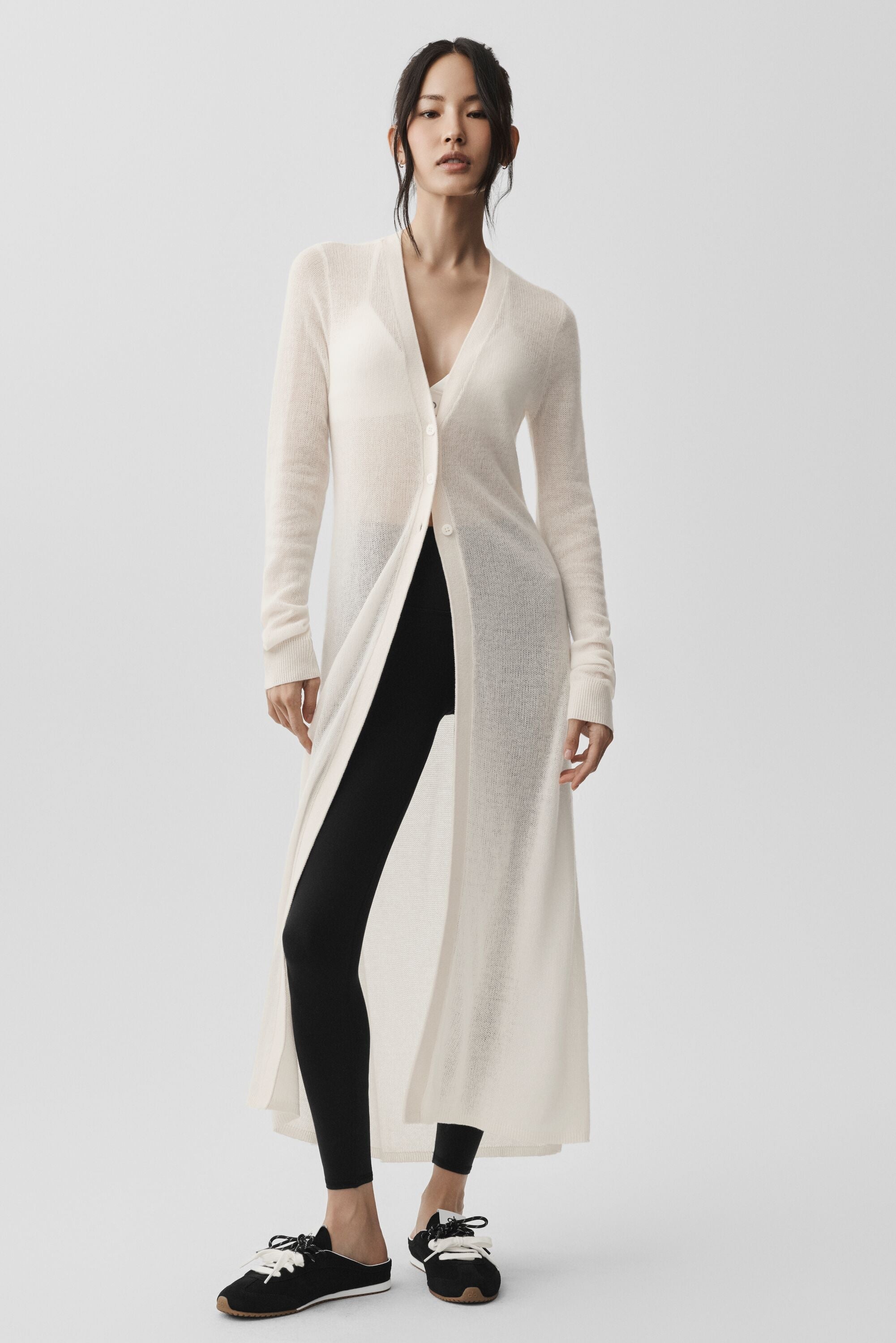 alo Sheer Cashmere Long Cardigan - Ivory