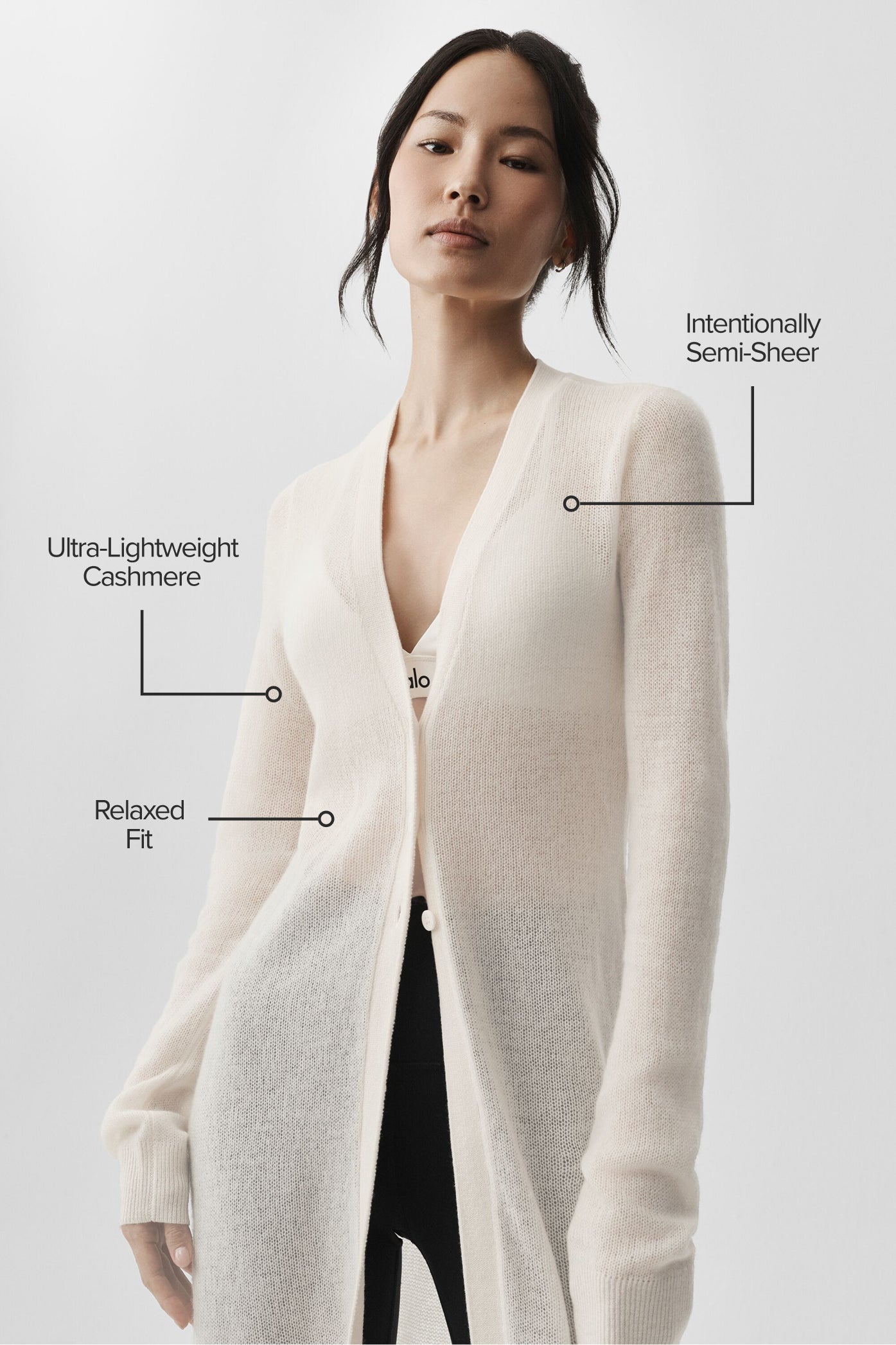 alo Sheer Cashmere Long Cardigan - Ivory