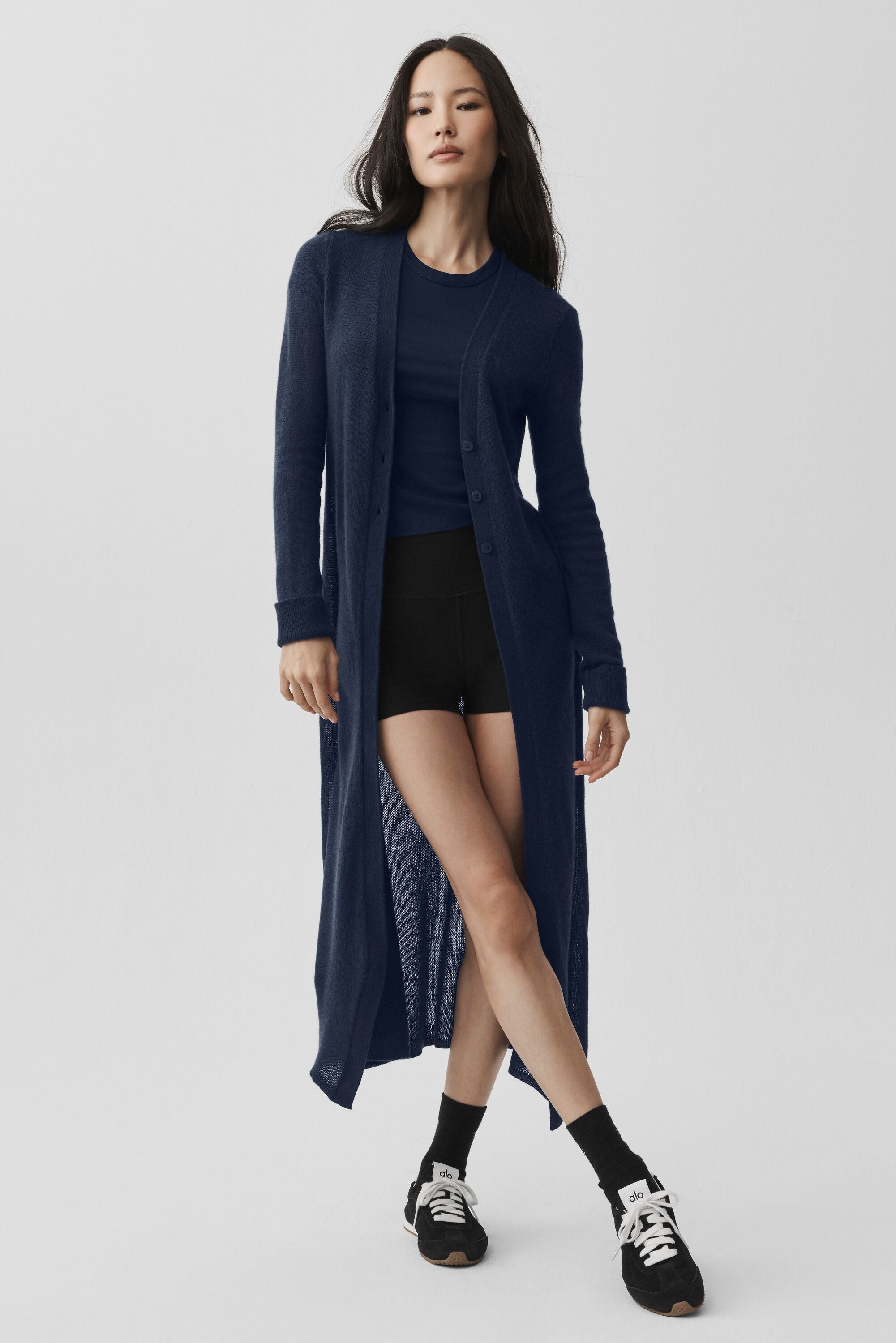 alo Sheer Cashmere Long Cardigan - Navy