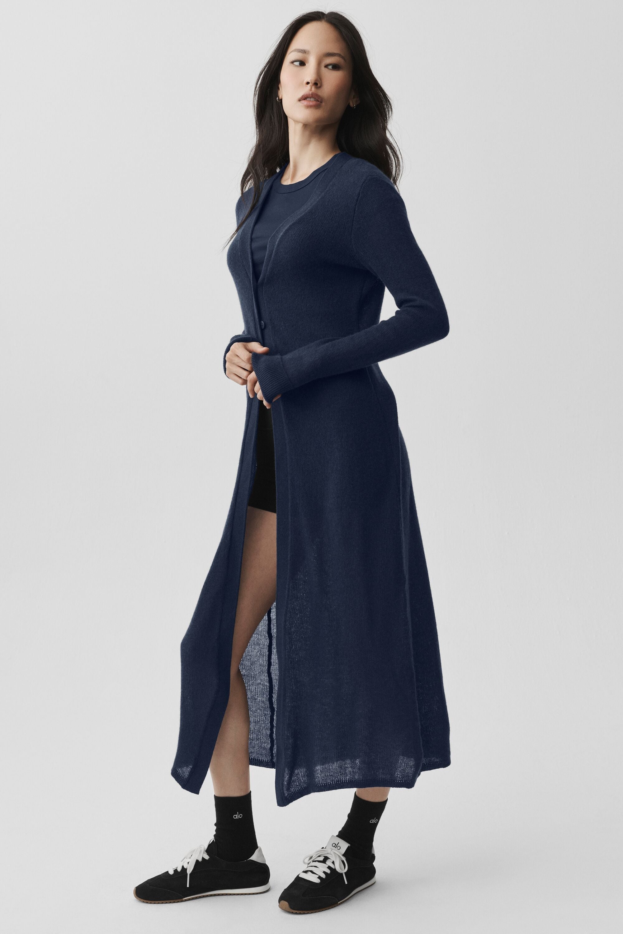 alo Sheer Cashmere Long Cardigan - Navy